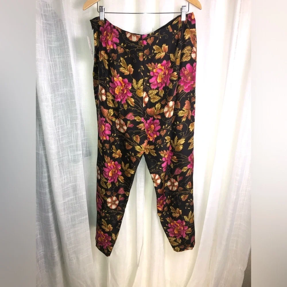 Liz Claiborne Black and Pink Floral Silk Pants NWT size 16